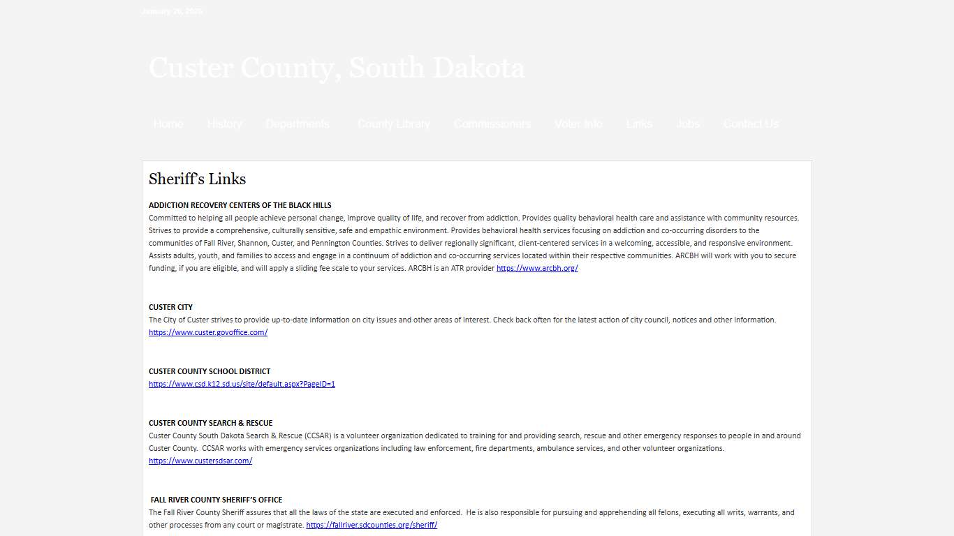 Sheriff's Links - Custer County, South Dakota